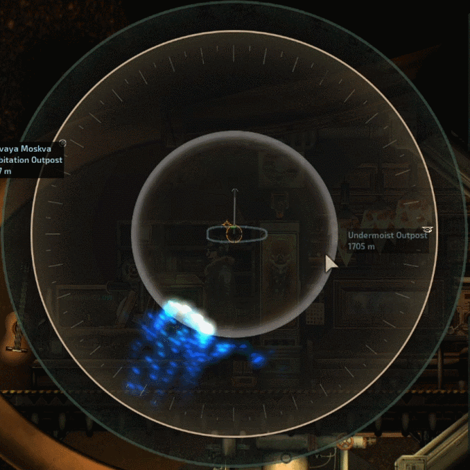Ballast Flora is faintly visible on the sonar (in this example: light blue dots scattered near the top of the sub)