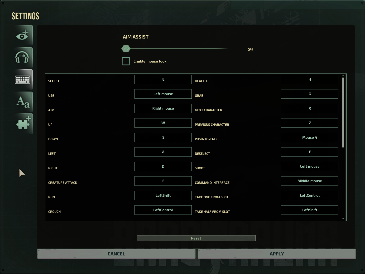 A picture of the controls menu