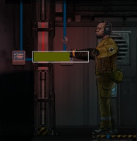 Player detaching a button from a wall.
