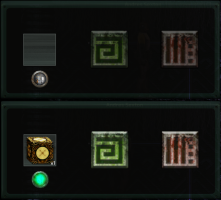 The Alien Terminal UI, before and after placing an Alien Trinket in.