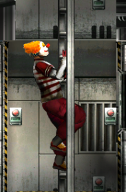 Clown climbing a ladder