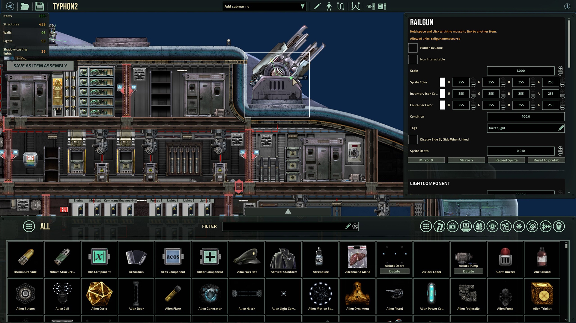 Barotrauma's new Submarine Editor interface