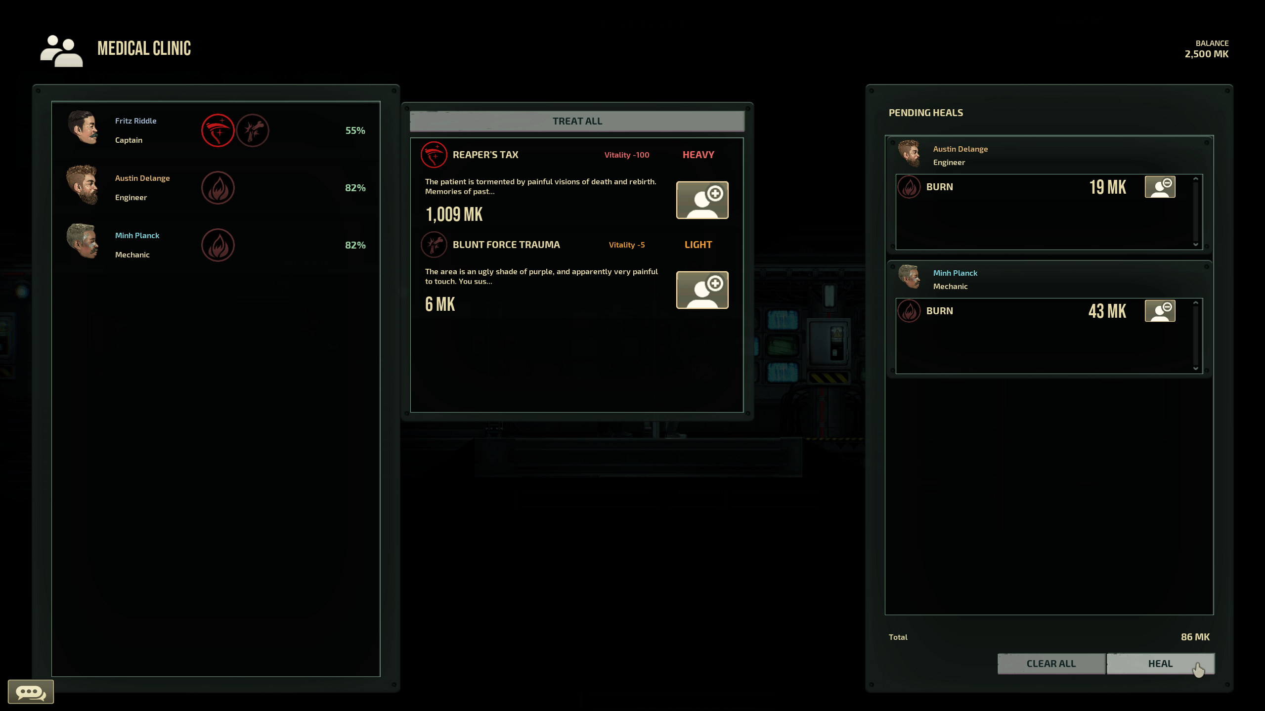 Barotrauma outpost medical clinic UI