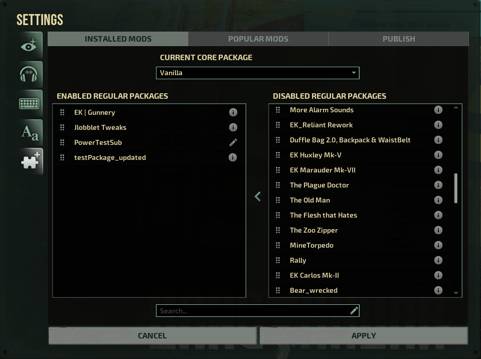 New mod settings view for Barotrauma