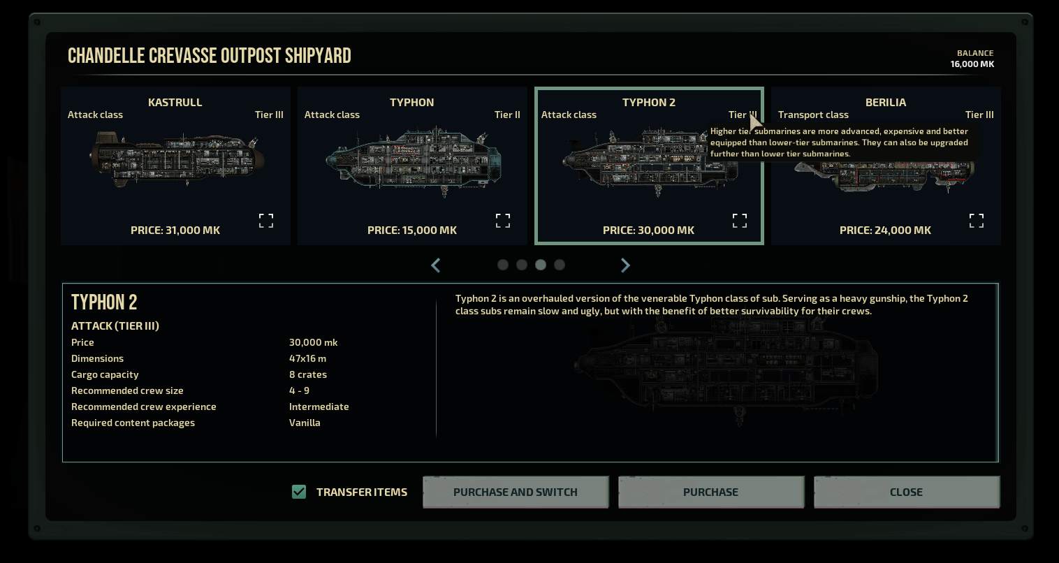 Barotrauma submarine tier system