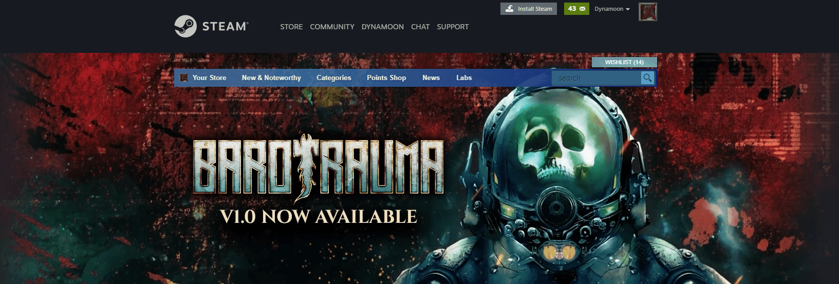Barotrauma Steam front page takeover