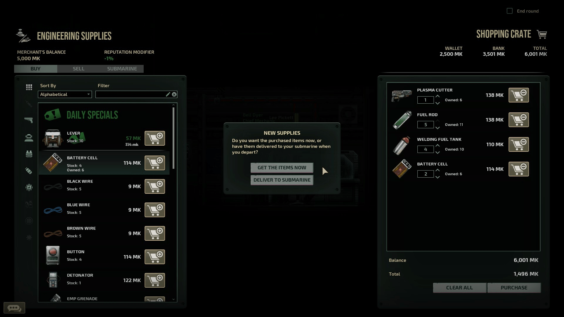 Barotrauma buying items straight to inventory feature